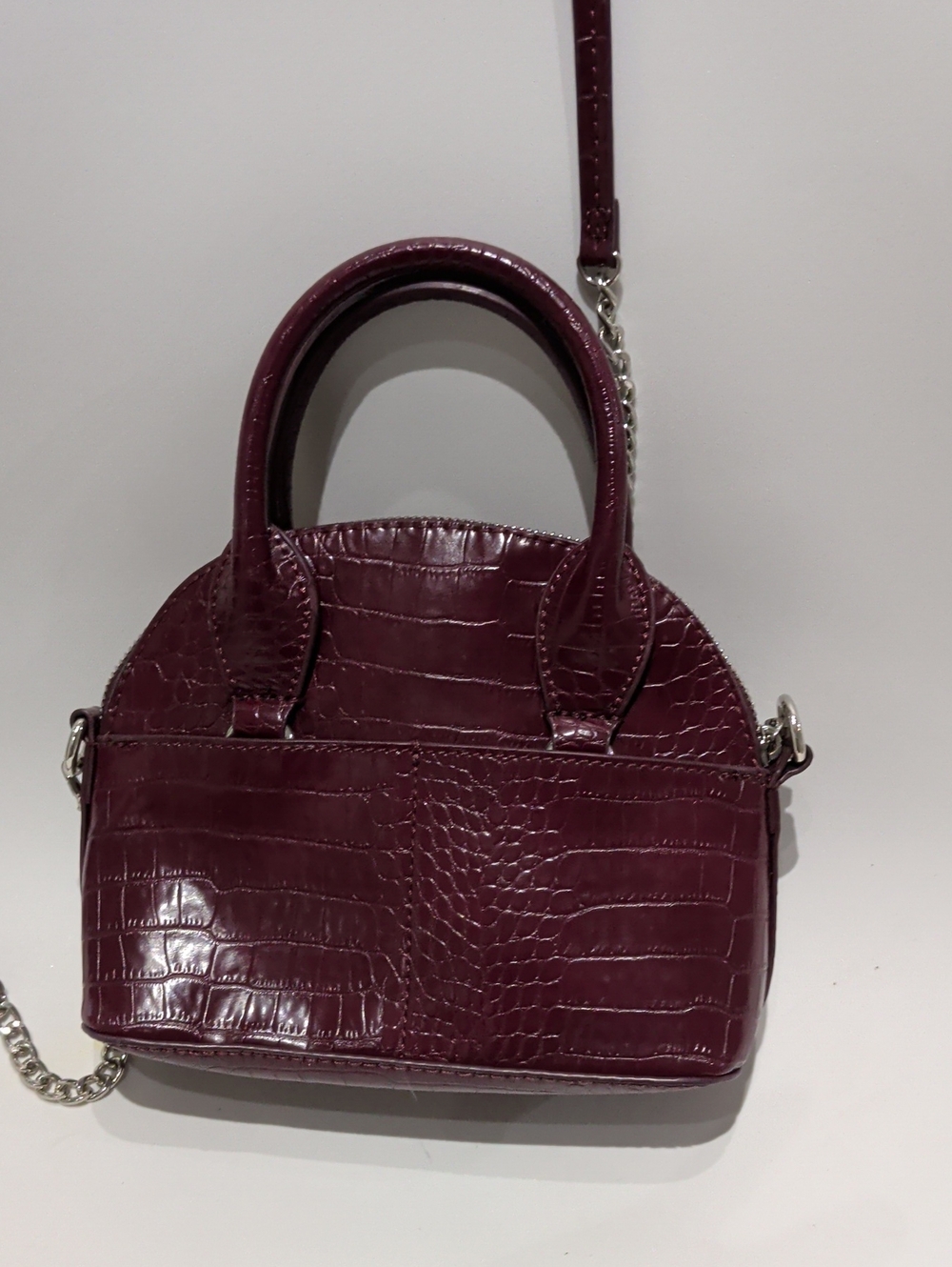 Zara women's Croc-Embossed Top Handle Crossbody Bag in Deep Plum